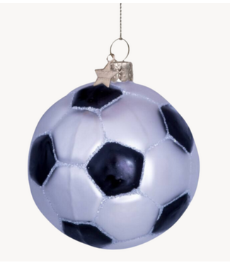 Vondels Ornament glass white/black glitter football H7cm
