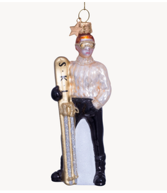 Vondels Ornament glass champagne ski boy H12.5cm