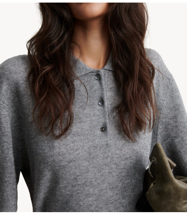 Second Female T-shirt  Longo SS Knit Collar Mid Grey Melange
