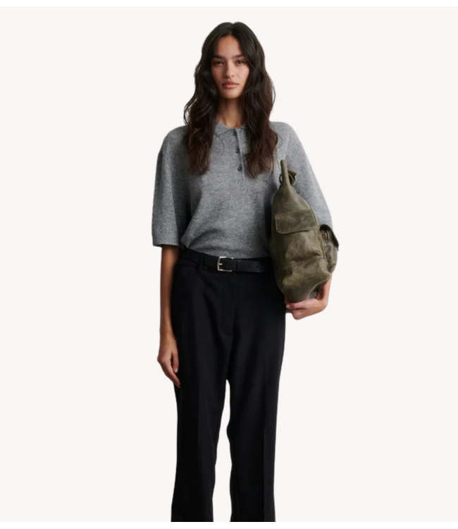 Second Female T-shirt  Longo SS Knit Collar Mid Grey Melange