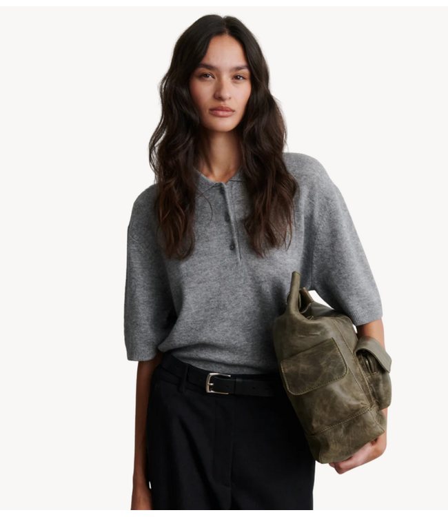 Second Female T-shirt  Longo SS Knit Collar Mid Grey Melange