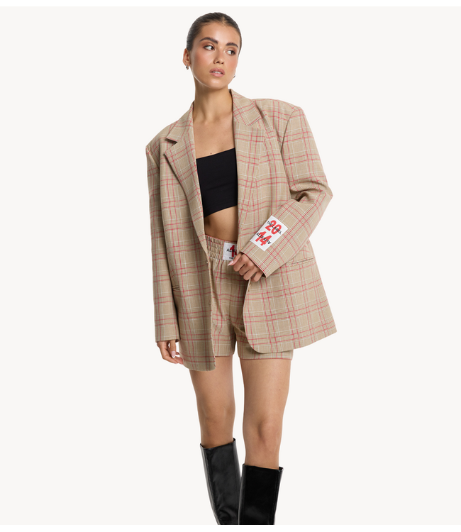 Alix The Label Broek ladies woven sporty check shorts sand