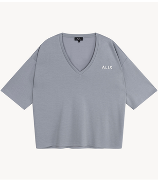 Alix The Label Top ladies knitted scuba V-neck top light grey