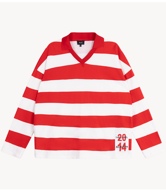 Alix The Label Trui ladies knitted block stripe polo sweater spicy coral