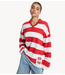 Alix The Label Trui ladies knitted block stripe polo sweater spicy coral