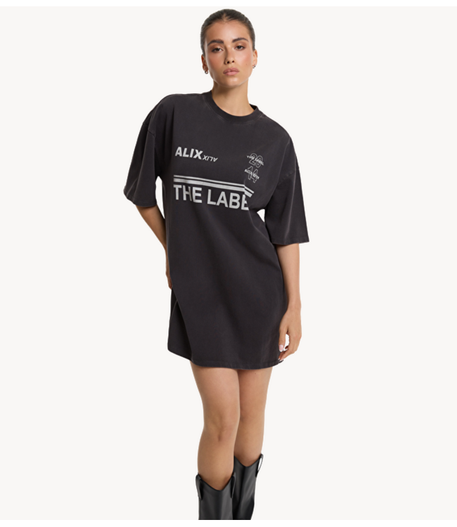 Alix The Label Jurk ladies knitted sleeveless sporty t-shirt dress charcoal grey