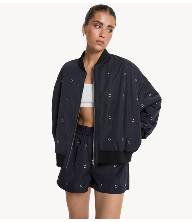 Alix The Label Jack ladies woven eyelet bomber navy