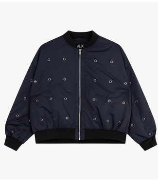 Alix The Label Jack ladies woven eyelet bomber navy