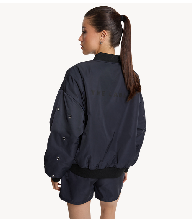 Alix The Label Jack ladies woven eyelet bomber navy