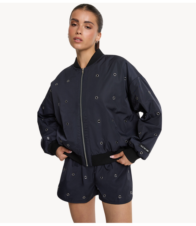Alix The Label Jack ladies woven eyelet bomber navy