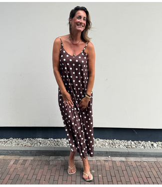 GUUS Fashion Jurk strap  pearl dot dark brown