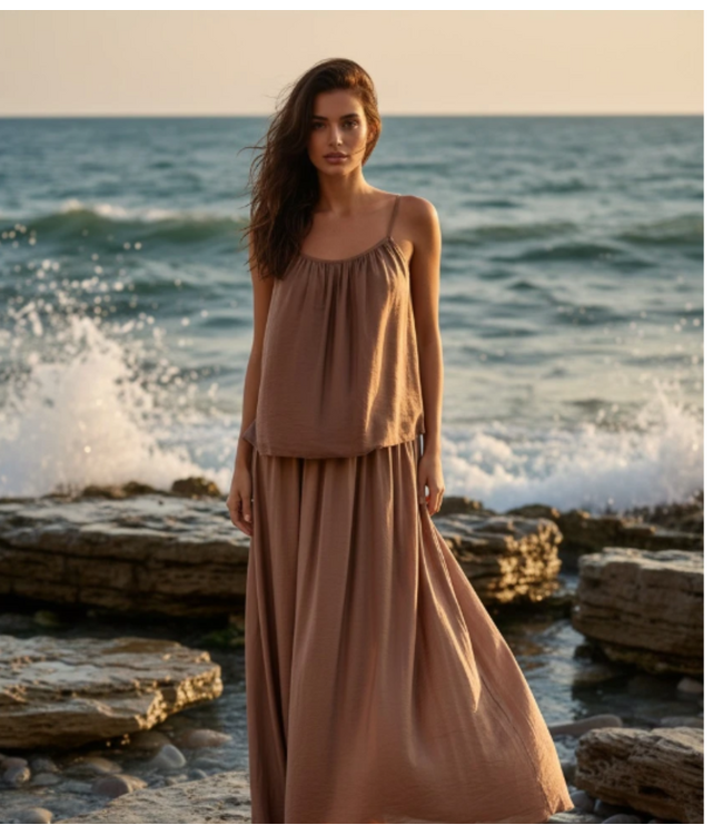 GUUS Fashion Top breezy silk spaghetti caramel