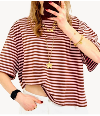 GUUS T-shirt striped Dark Brown