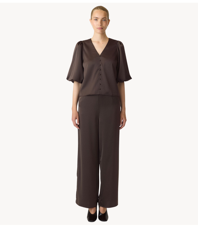 YAS Broek YASPELLA HW WIDE PANTS S. NOOS Chocolate Brown