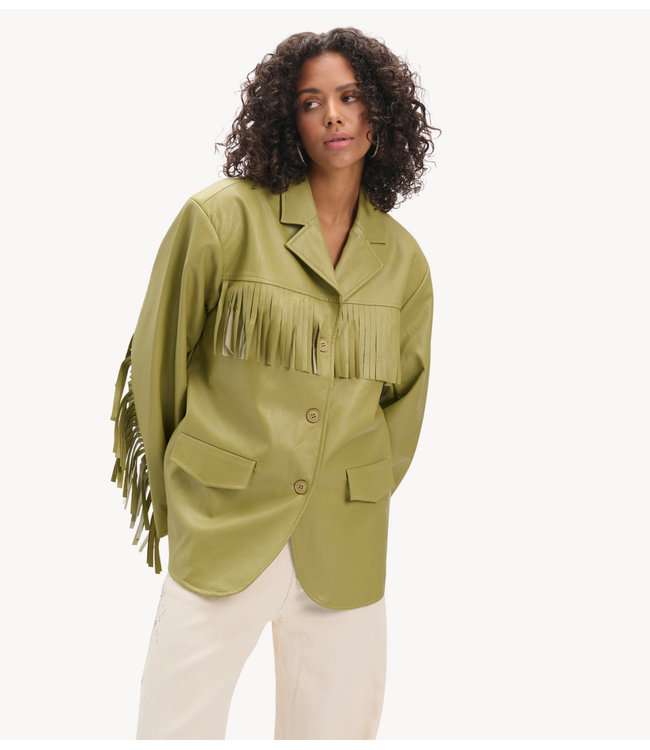 Refined Department Jack ladies woven oversized pu fringe jacket TORI MATCHA