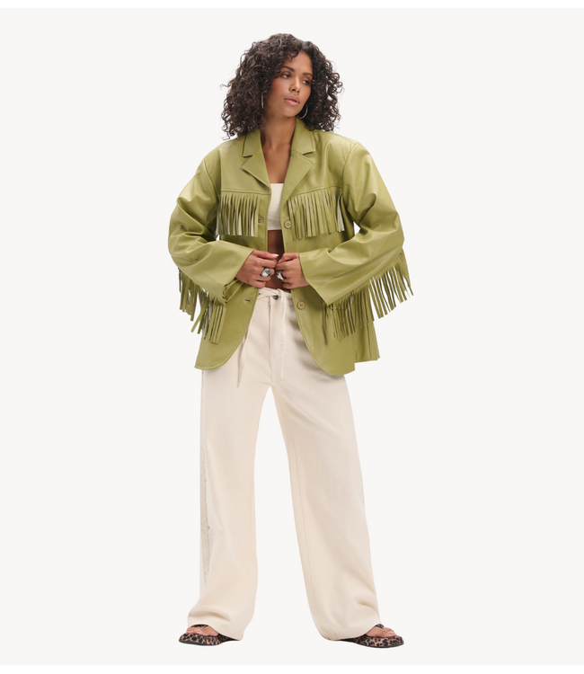 Refined Department Jack ladies woven oversized pu fringe jacket TORI MATCHA