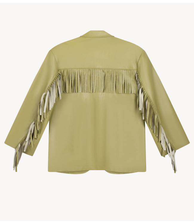 Refined Department Jack ladies woven oversized pu fringe jacket TORI MATCHA