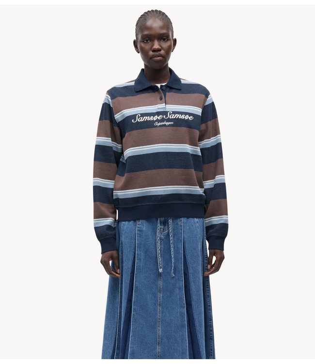 Samsøe Samsøe Top SADORY LS POLO 15885 BROWN BLUE ST.