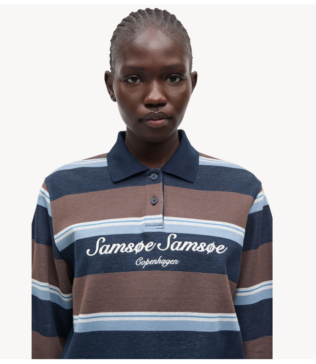 Samsøe Samsøe Top SADORY LS POLO 15885 BROWN BLUE ST.