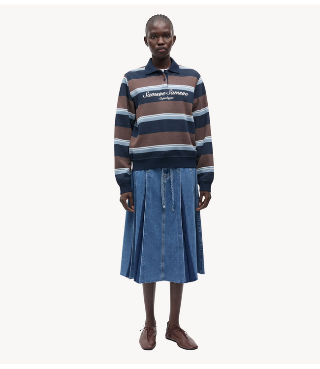 Samsøe Samsøe Top SADORY LS POLO 15885 BROWN BLUE ST.