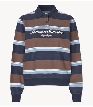 Samsøe Samsøe Top SADORY LS POLO 15885 BROWN BLUE ST.