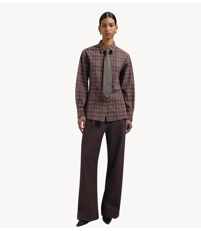 OLAF Blouse CHECKED FITTED SHIRT CHOCOLATE PLUM