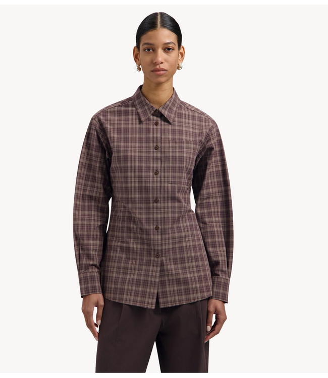 OLAF Blouse CHECKED FITTED SHIRT CHOCOLATE PLUM