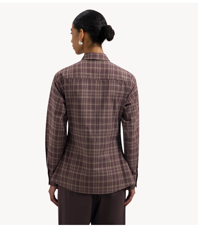 OLAF Blouse CHECKED FITTED SHIRT CHOCOLATE PLUM
