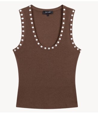 Refined Department Top ladies knitted tanktop with studs BENTE choc brown