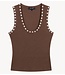 Refined Department Top ladies knitted tanktop with studs BENTE choc brown