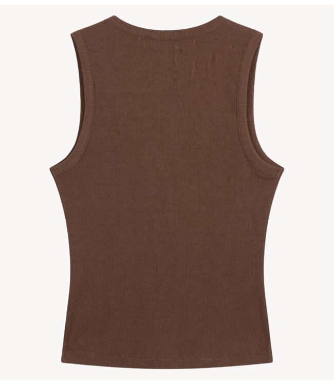 Refined Department Top ladies knitted tanktop with studs BENTE choc brown