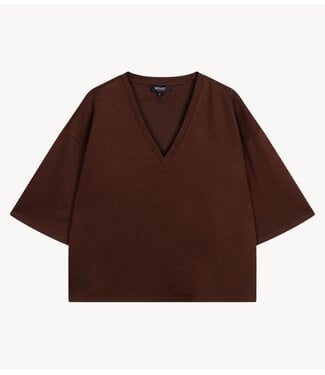 Refined Department T-shirt ladies knitted v-neck t-shirt DOLLA choc brown