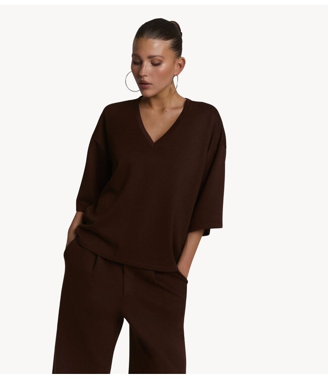 Refined Department T-shirt ladies knitted v-neck t-shirt DOLLA choc brown