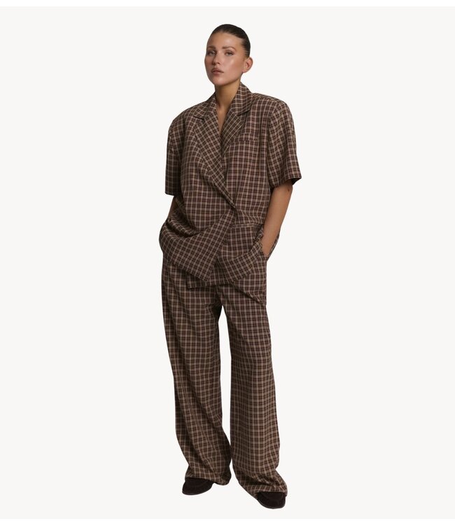 Refined Department Broek ladies woven check wide leg pants PUCK check