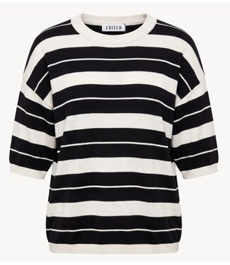 EDITED Top Kristine Knit T-Shirt Black Bean & Egret Stripe
