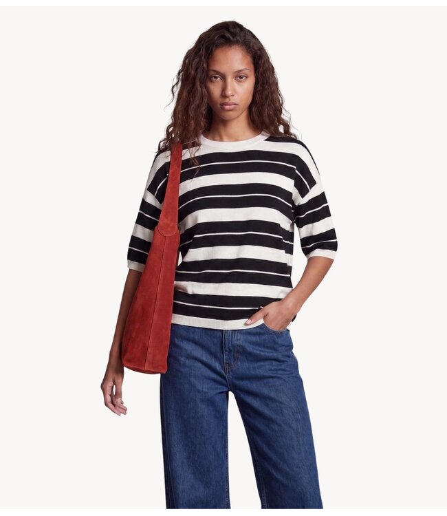 EDITED Top Kristine Knit T-Shirt Black Bean & Egret Stripe