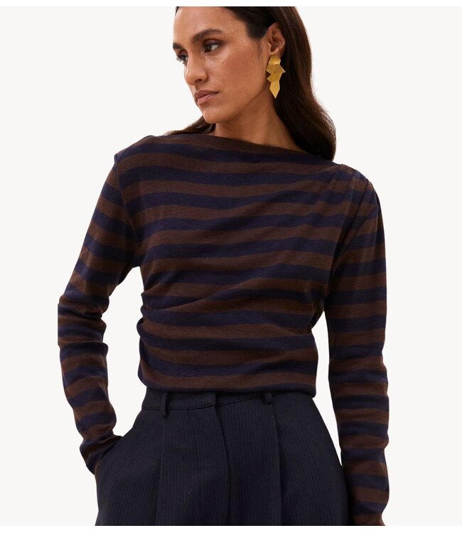 BY-BAR Shirt leya big stripe top coffee bean