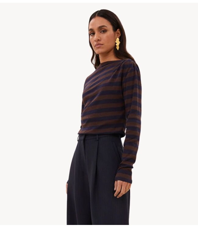 BY-BAR Shirt leya big stripe top coffee bean