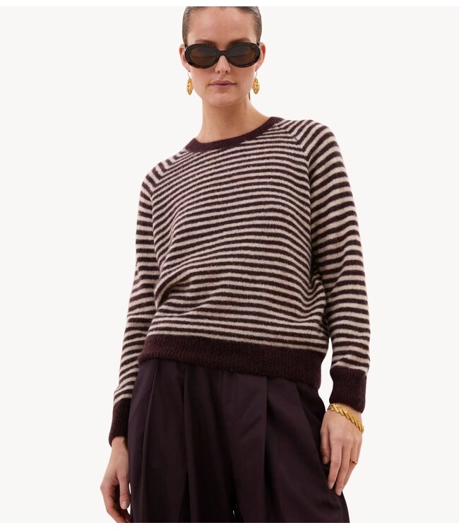BY-BAR Trui sally stripe pullover burgundy crush stripe