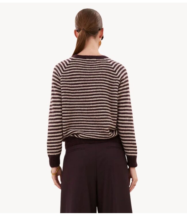 BY-BAR Trui sally stripe pullover burgundy crush stripe