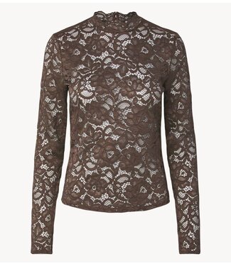 YAS Top YASLACEY LS LACE TOP S. NOOS Chocolate Brown