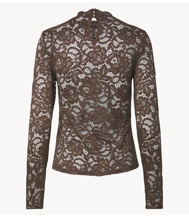 YAS Top YASLACEY LS LACE TOP S. NOOS Chocolate Brown