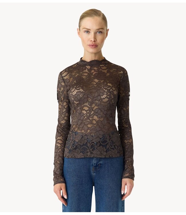 YAS Top YASLACEY LS LACE TOP S. NOOS Chocolate Brown