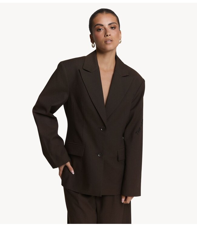 Alix The Label Blazer ladies woven fitted blazer deep brown