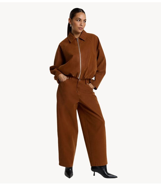 Alix The Label Jas ladies woven faux suede ballon jacket cognac