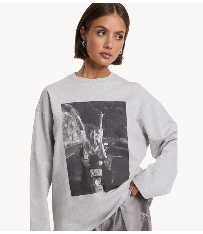 Alix The Label Shirt ladies knitted photo longsleeve t-shirt soft grey melange