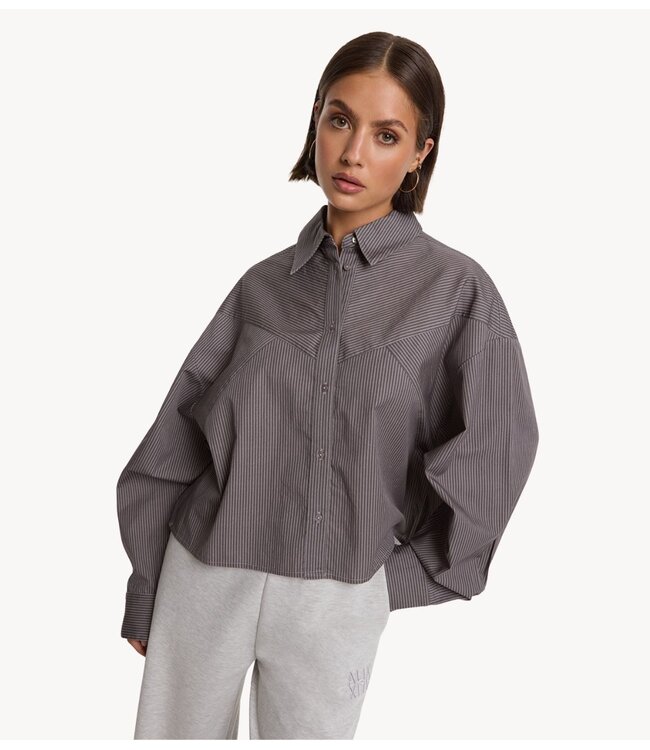 Alix The Label Blouse ladies woven stripe mix blouse antracite