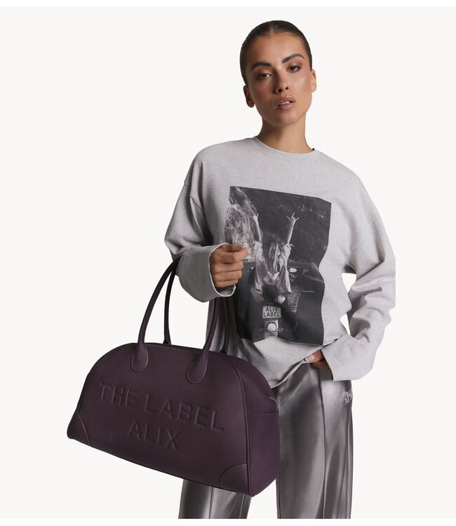 Alix The Label Tas ladies woven faux leather bowling bag aubergine