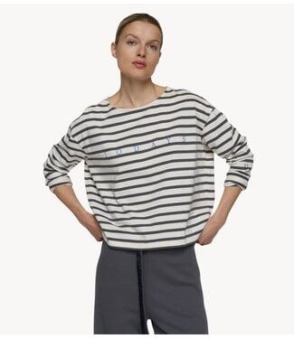 10DAYS Top boat neck top stripes ecru/steel blue