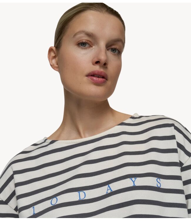10DAYS Top boat neck top stripes ecru/steel blue